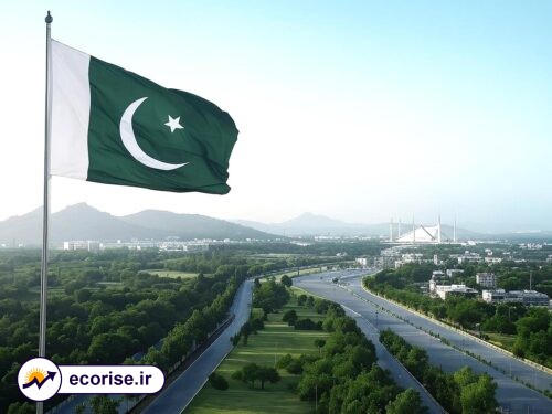 نمایی از اسلام آباد (پایتخت پاکستان) و پرچم پاکستان