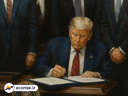 دونالد ترامپ در حال امضای فرمان نابغه (GENIUS)