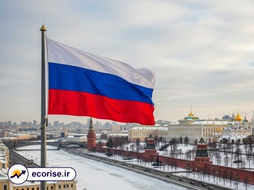 رشد اقتصادی روسیه - نمایی برفی از کرملین و پرچم روسیه