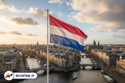 رشد اقتصادی هلند - نمایی از آمستردام و پرچم هلند