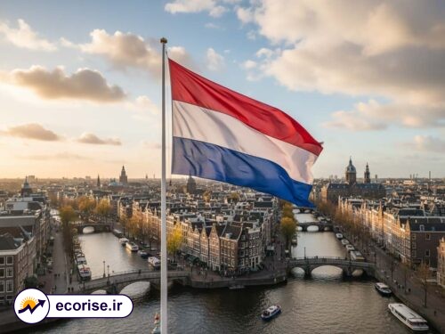رشد اقتصادی هلند - نمایی از آمستردام و پرچم هلند
