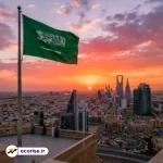 پرچم عربستان سعودی و نمایی از ریاض