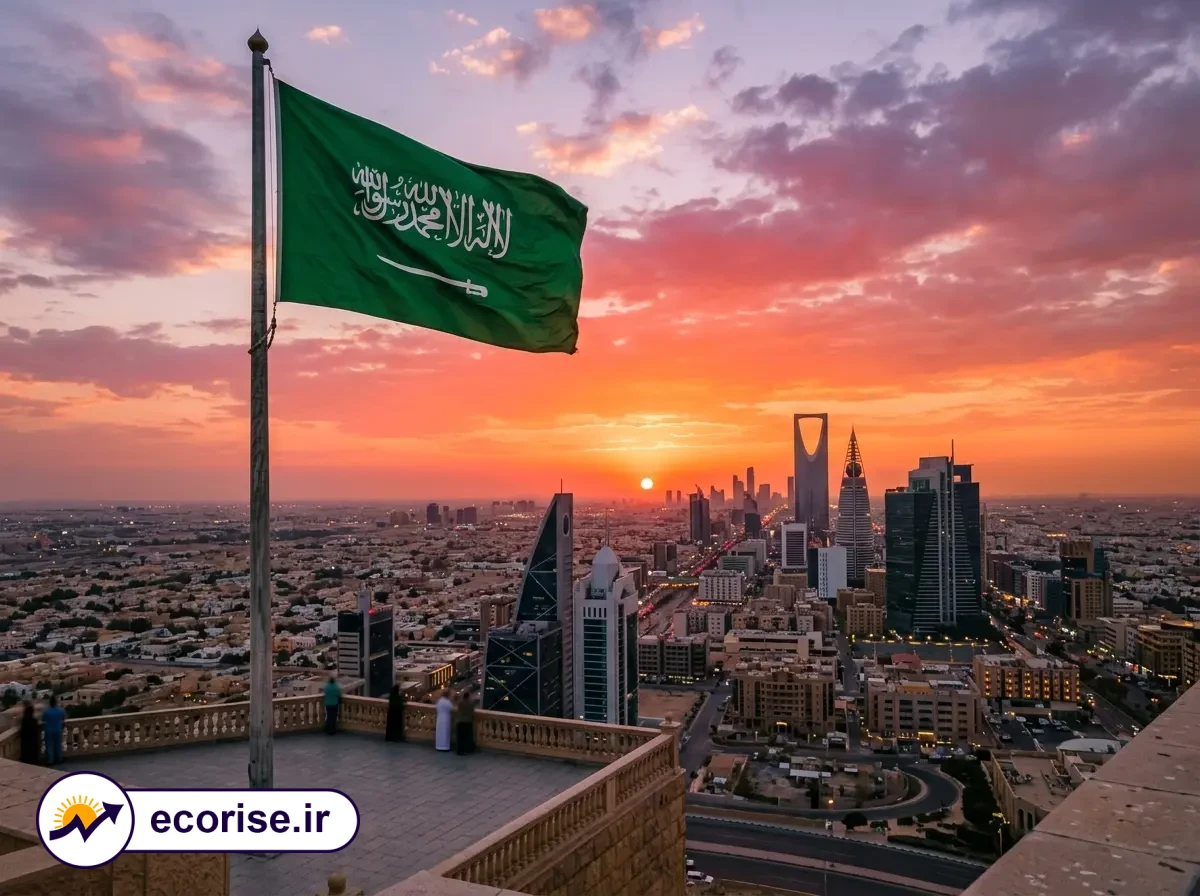 پرچم عربستان سعودی و نمایی از ریاض