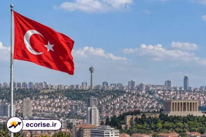 پرچم ترکیه و نمایی از شهر آنکارا