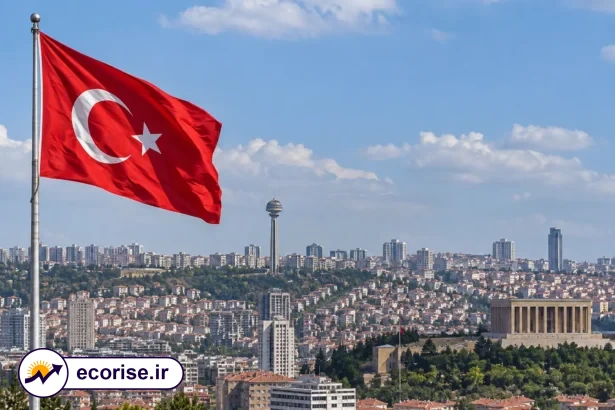 پرچم ترکیه و نمایی از شهر آنکارا